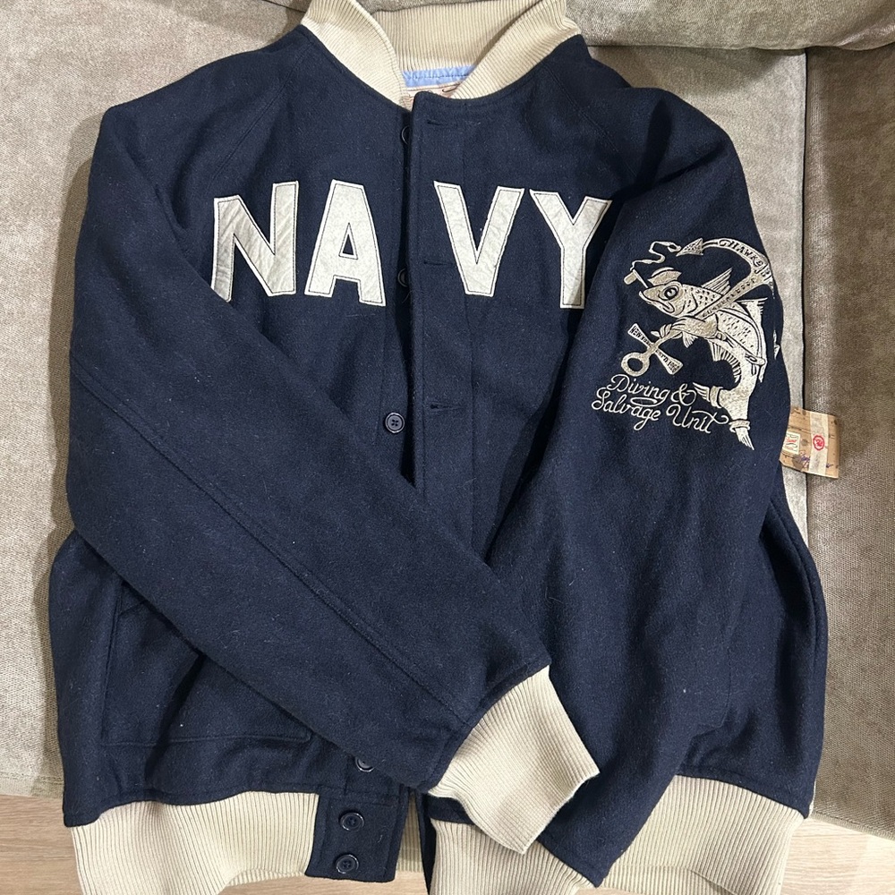 Navy and Cream Zip Up Sweater